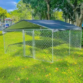 10  10FT Large Outdoor Dog Kennel Enclosure, Dog Kennel Outside with Waterproof Cover, Galvanized Chain Link Dog Run with Roof, Heavy Duty Dog Pens for Backyard Garden