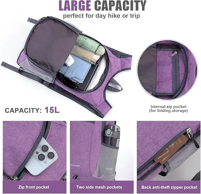 15L Hiking Backpack Small Travel Backpack Lightweight Packable Backpacks Casual Daypack for Women and Men, Light Purple