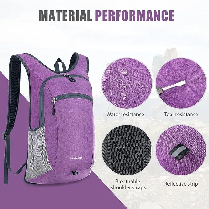 15L Hiking Backpack Small Travel Backpack Lightweight Packable Backpacks Casual Daypack for Women and Men, Light Purple