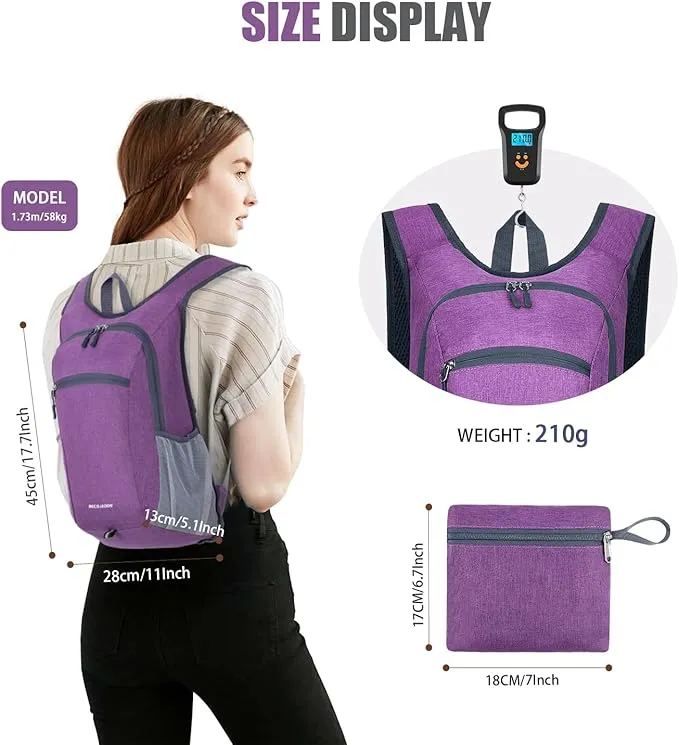 15L Hiking Backpack Small Travel Backpack Lightweight Packable Backpacks Casual Daypack for Women and Men, Light Purple