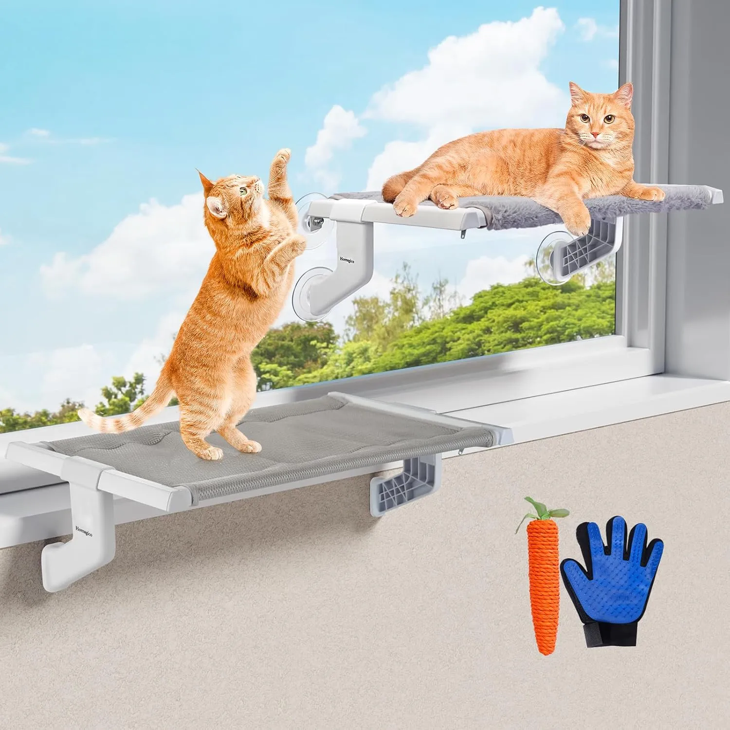 2 in 1 Cat Window Perch,Cat Hammock with Metal Sliding Clamping Adjustment,Removable Two Fabrics Cover,4 Suction Cups,Window Beds for Indoor Cat(22"x13")