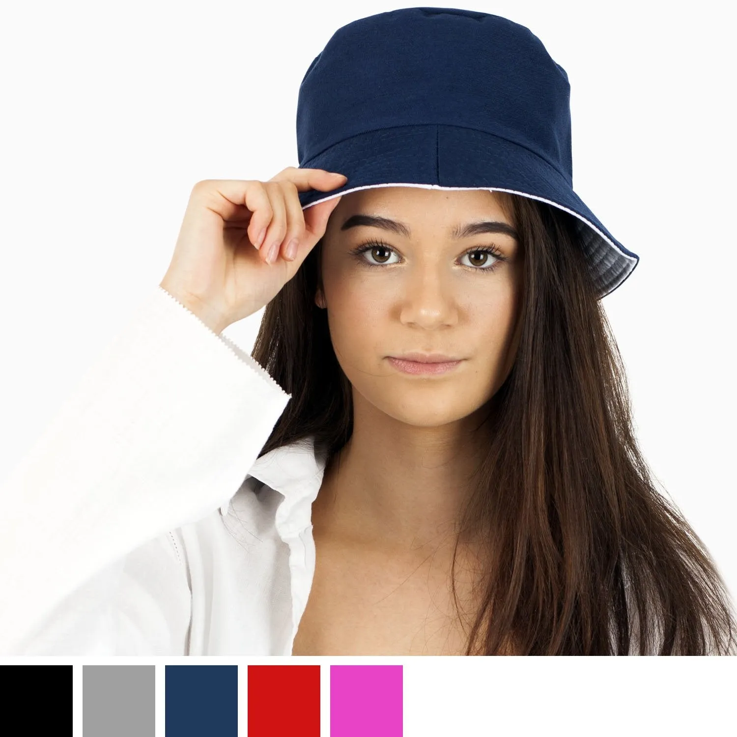 2 in 1 Plain Reversible Cotton Bucket Sun Hat