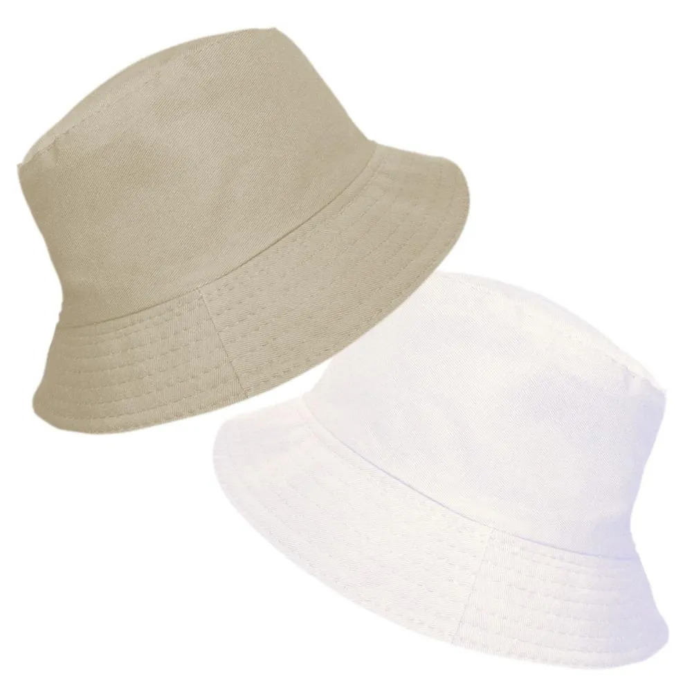 2 in 1 Plain Reversible Cotton Bucket Sun Hat