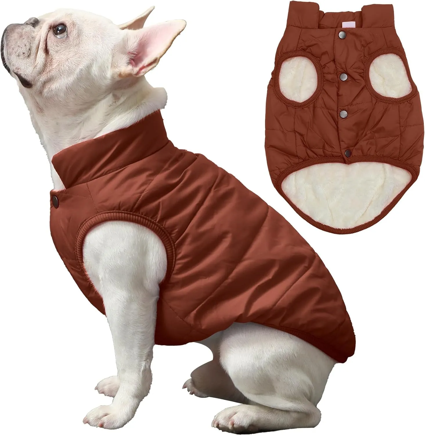 2 Layers Fleece Lined Warm Dog Jacket for Winter Cold Weather,Soft Windproof Medium Dog Coat,Brown L