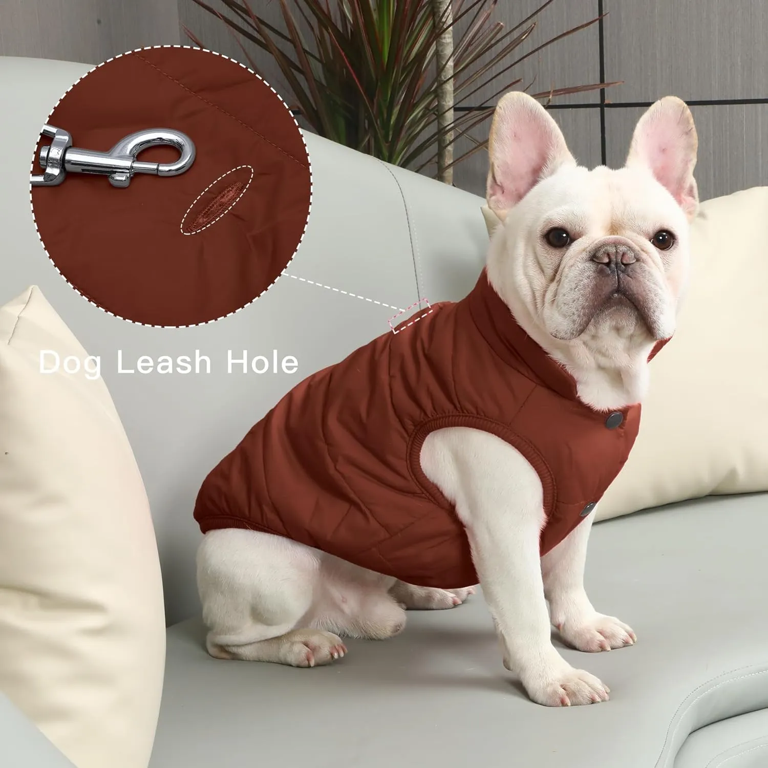 2 Layers Fleece Lined Warm Dog Jacket for Winter Cold Weather,Soft Windproof Medium Dog Coat,Brown L