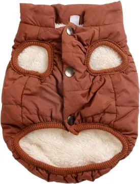 2 Layers Fleece Lined Warm Dog Jacket for Winter Cold Weather,Soft Windproof Medium Dog Coat,Brown L