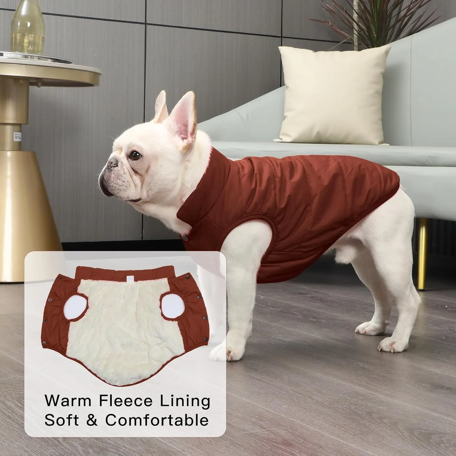 2 Layers Fleece Lined Warm Dog Jacket for Winter Cold Weather,Soft Windproof Medium Dog Coat,Brown L
