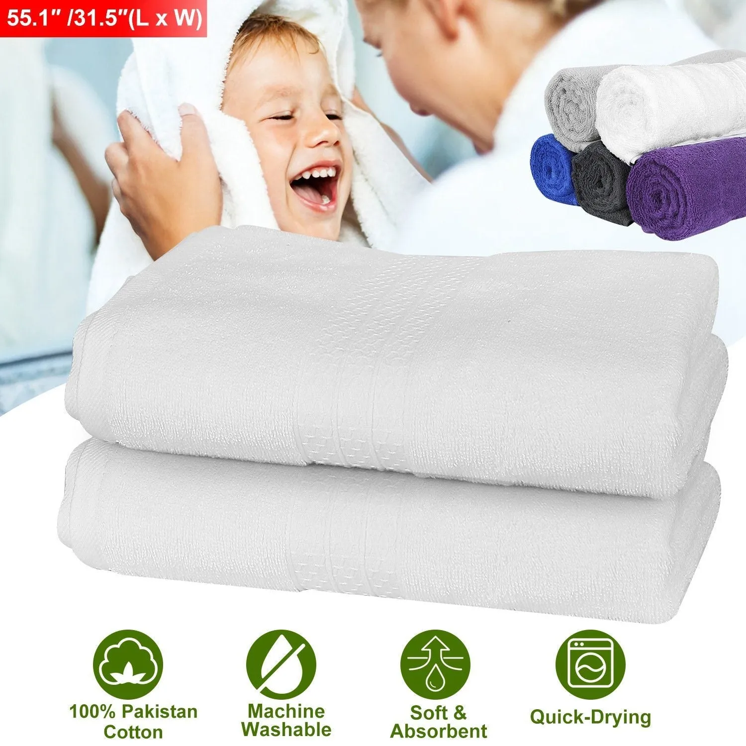 2-Pack: Pakistan Cotton Bath Towel