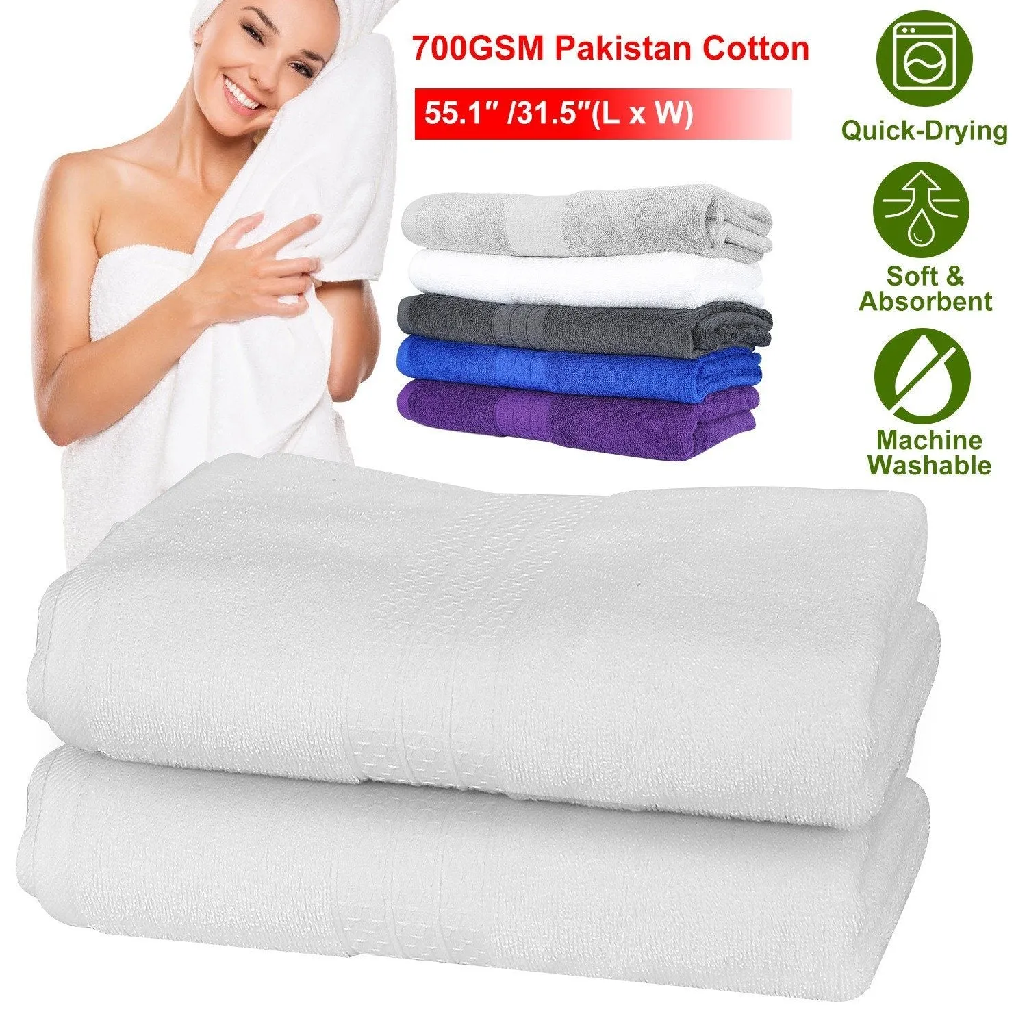 2-Pack: Pakistan Cotton Bath Towel
