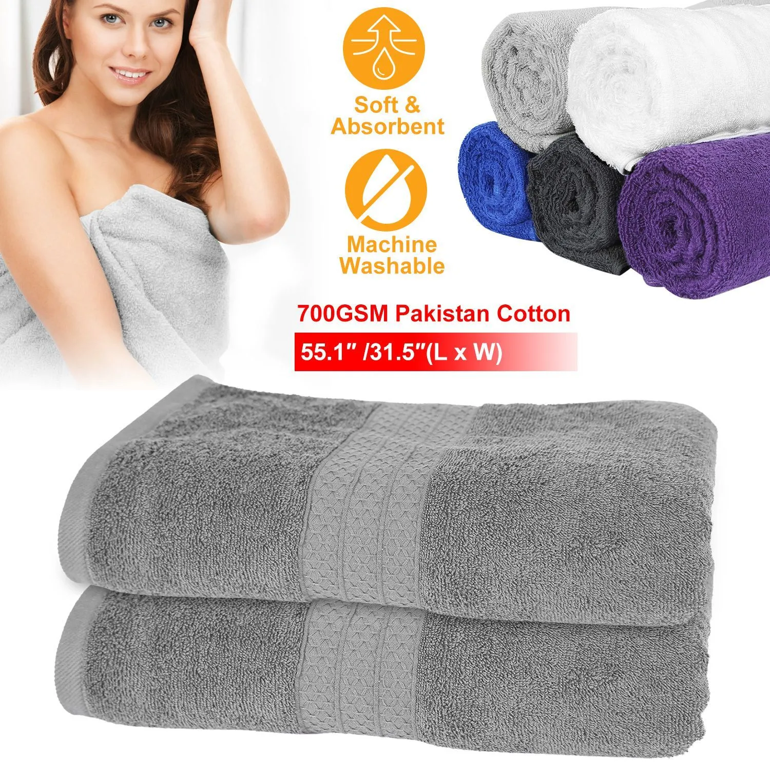 2-Pack: Pakistan Cotton Bath Towel
