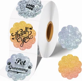2 x 2 Flower Thermal Labels, 2 inch Round Thermal Sticker Label for Business and Home, Circle Thermal Printer Labels for DIY Logo Design, Thanks Card, 500 PCS/1 Roll, Gold/Silver