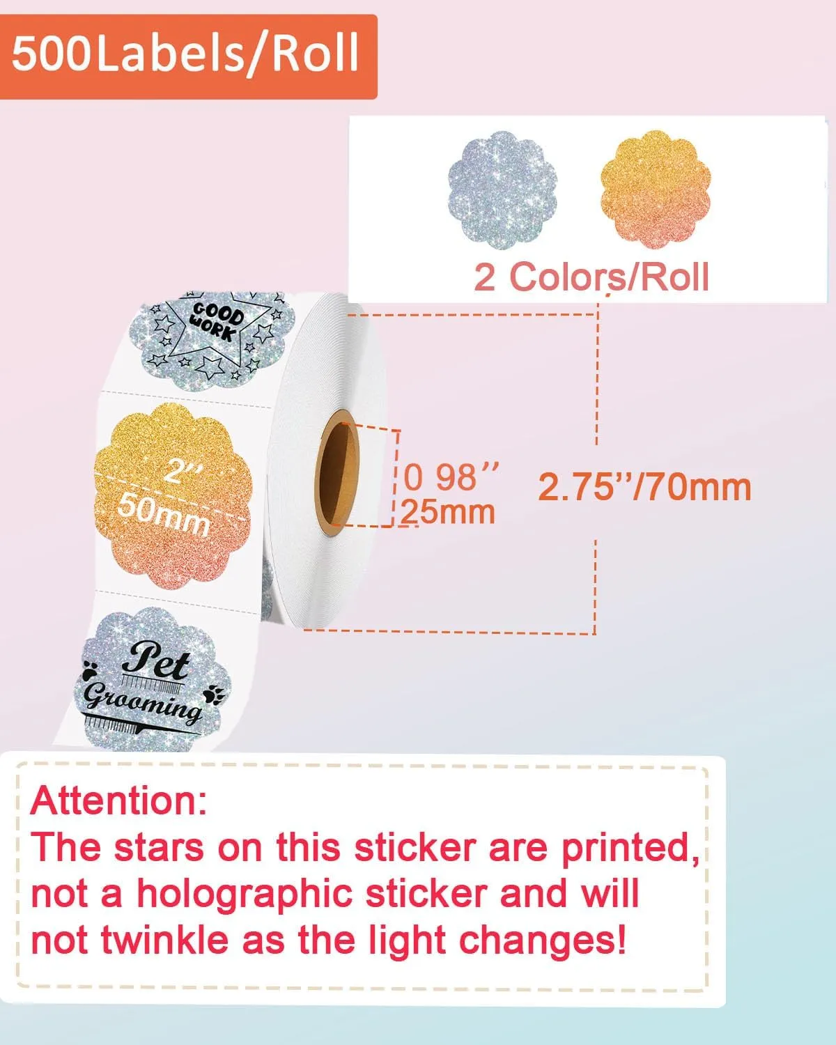 2 x 2 Flower Thermal Labels, 2 inch Round Thermal Sticker Label for Business and Home, Circle Thermal Printer Labels for DIY Logo Design, Thanks Card, 500 PCS/1 Roll, Gold/Silver
