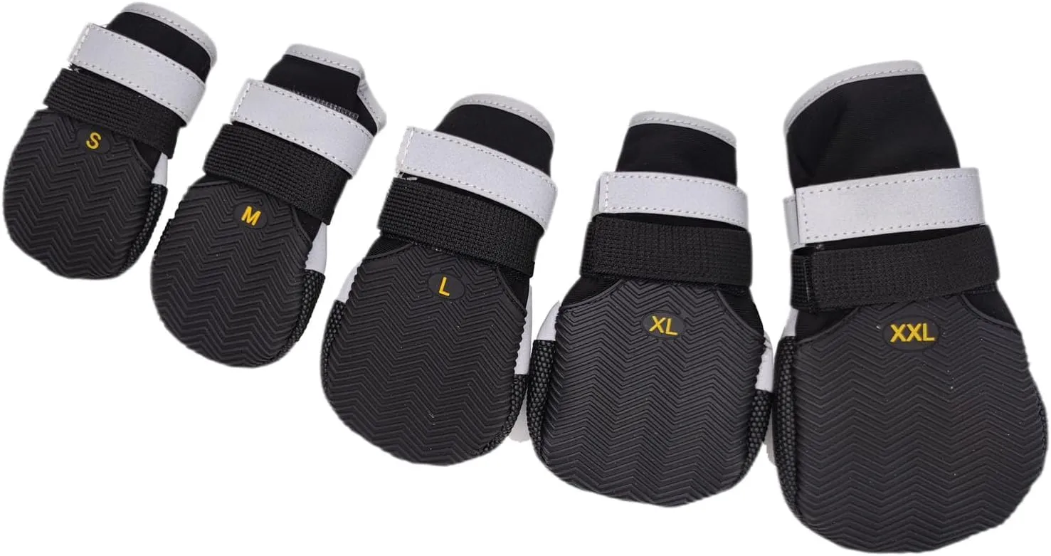 (4 Pack) Dog Shoes for Large Dogs, Medium Dog Boots & Paw Protectors for Winter Snowy Day, Summer Hot Pavement, Outdoor Walking, Indoor Hardfloors Anti Slip Sole (Black, XL: 2.75"x3.15"(W*L))