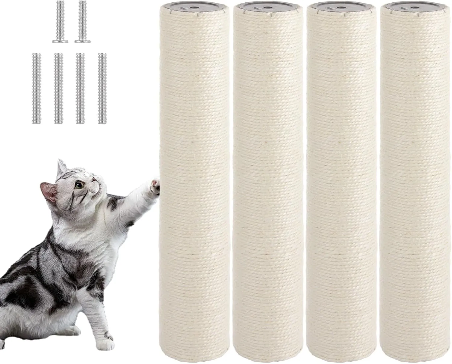 4 PCS M8 Cat Scratching Post Replacement, 15.7 x 3.1 Inch Sisal Pole Cat Tree Replacement Post with Screws, Refill Scratcher Posts for Indoor Kitten Tree Tower Spare Cat Furniture Protector