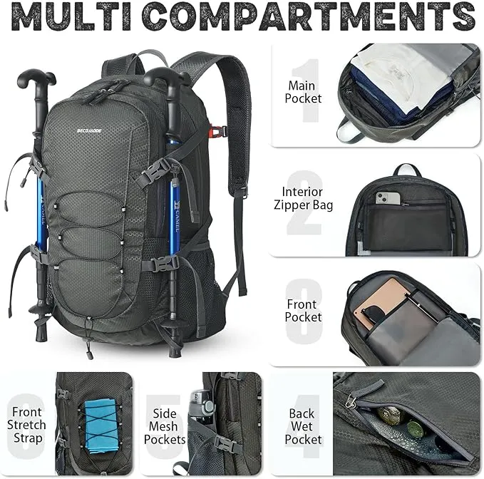 40L Lightweight Hiking Backpack Travel Packable Daypack for Women and Men, Grey