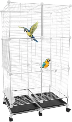 49-Inch Wrought Iron Bird Cage, 3 Tier Large Bird Cage Parakeet Cage with Cup, Bowl, Trays, Rods and Wheels, Suitable for Canaries, Parrots, Sparrows (Iron mesh)