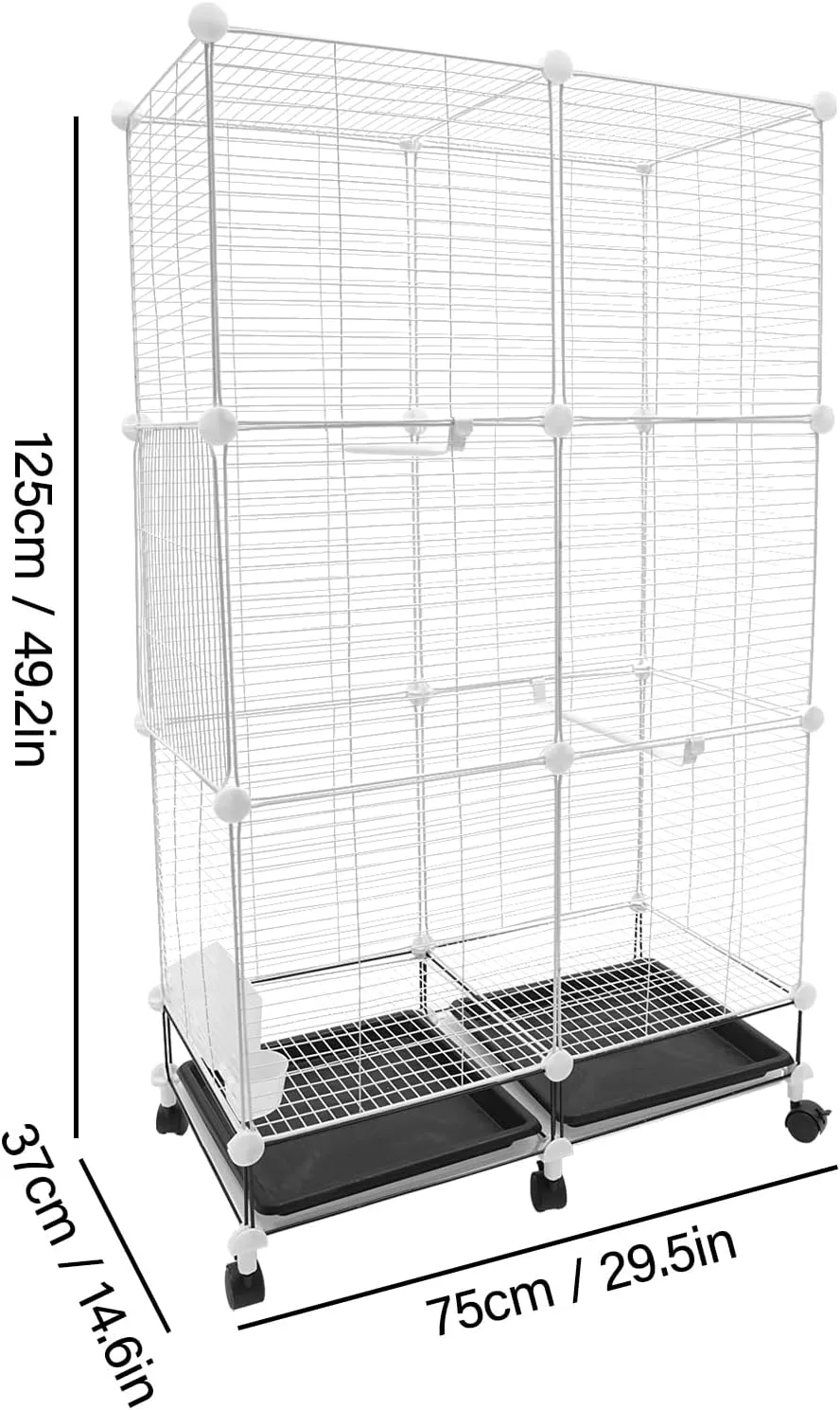 49-Inch Wrought Iron Bird Cage, 3 Tier Large Bird Cage Parakeet Cage with Cup, Bowl, Trays, Rods and Wheels, Suitable for Canaries, Parrots, Sparrows (Iron mesh)
