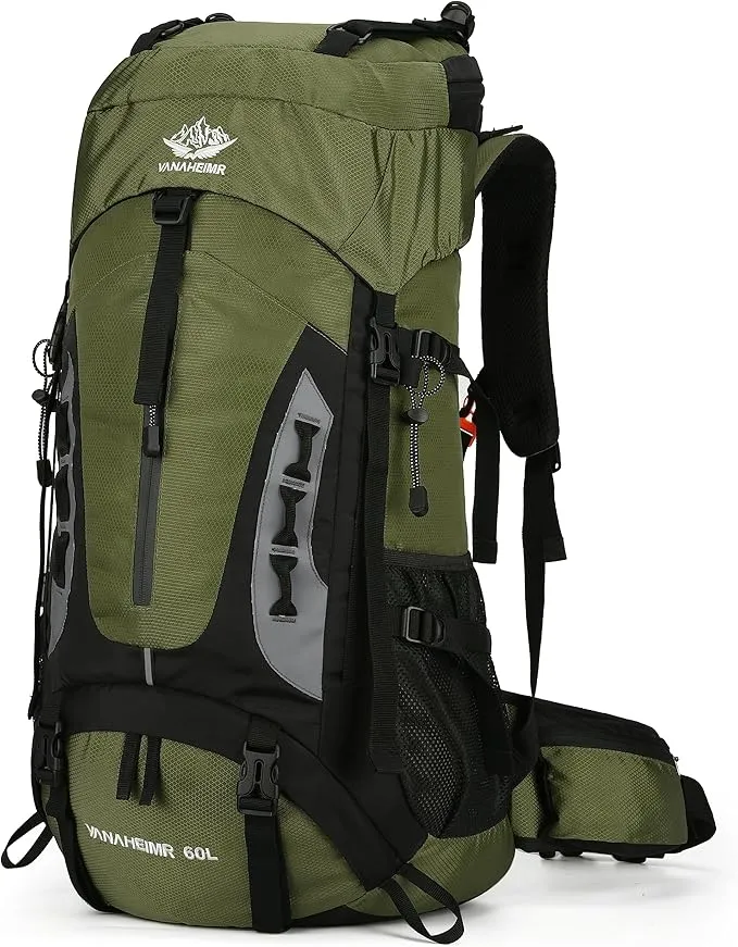 60L Hiking Backpack Men Camping Backpack with rain cover Lightweight Backpacking Backpack Travel Backpack (Army Green)