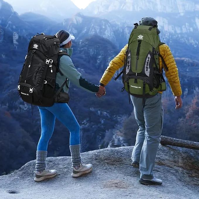 60L Hiking Backpack Men Camping Backpack with rain cover Lightweight Backpacking Backpack Travel Backpack (Army Green)