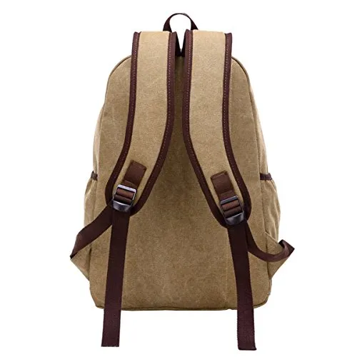 ABage Vintage Canvas Leather Travel Student Laptop Backpack School Bag Bookbag Rucksack, Khaki