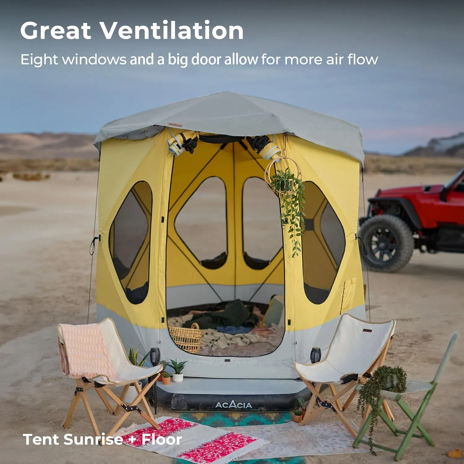 ACACIA Camping Tent, Pop Up Camping Tent with 8 Windows and Footprint, Waterproof Windproof Easy Setup Hub Tent for Family Camping, Hiking and Glamping