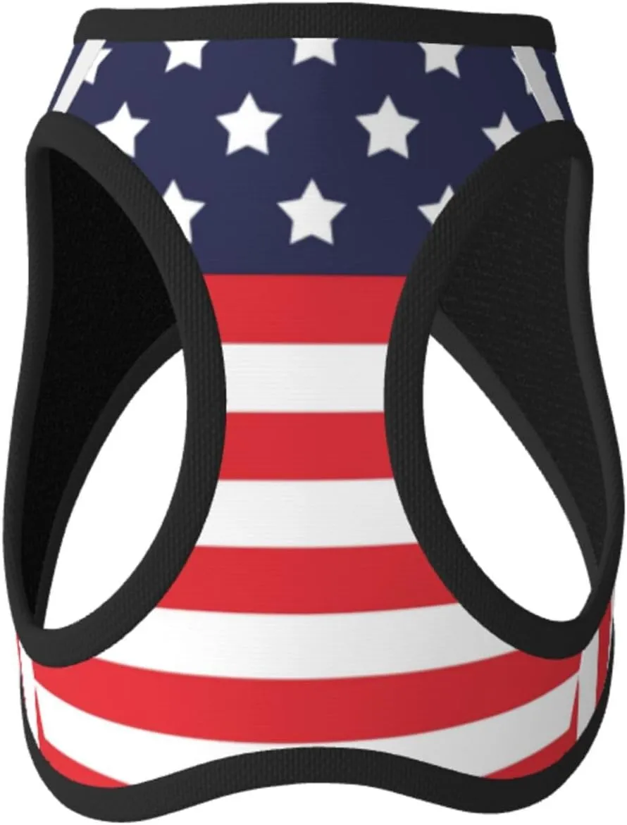 American Star Flag No Pull Dog Harness and Leash Set, Reflective Vest for Small Dogs, Adjustable Breathable Cute Classic Mesh Puppy Harness for Walking Hiking,Medium