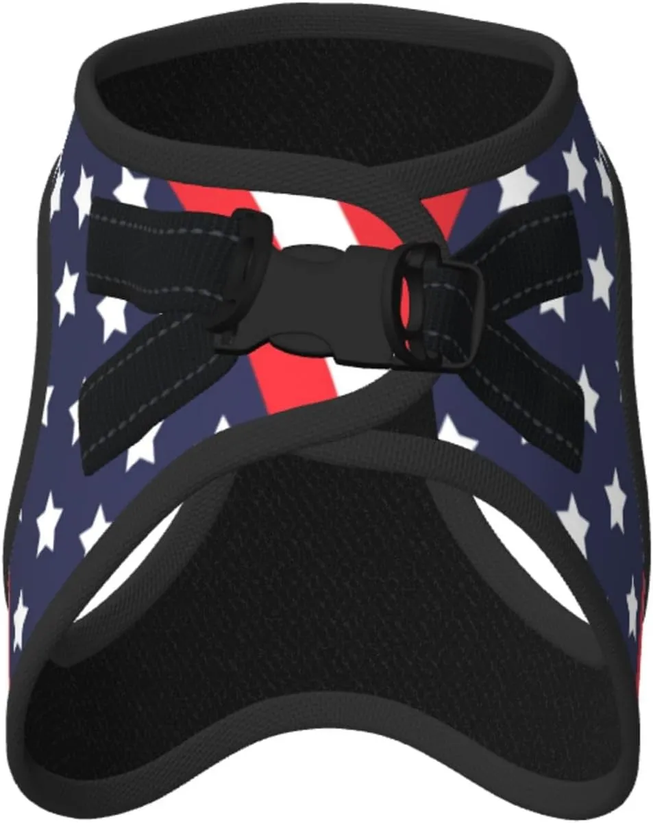 American Star Flag No Pull Dog Harness and Leash Set, Reflective Vest for Small Dogs, Adjustable Breathable Cute Classic Mesh Puppy Harness for Walking Hiking,Medium