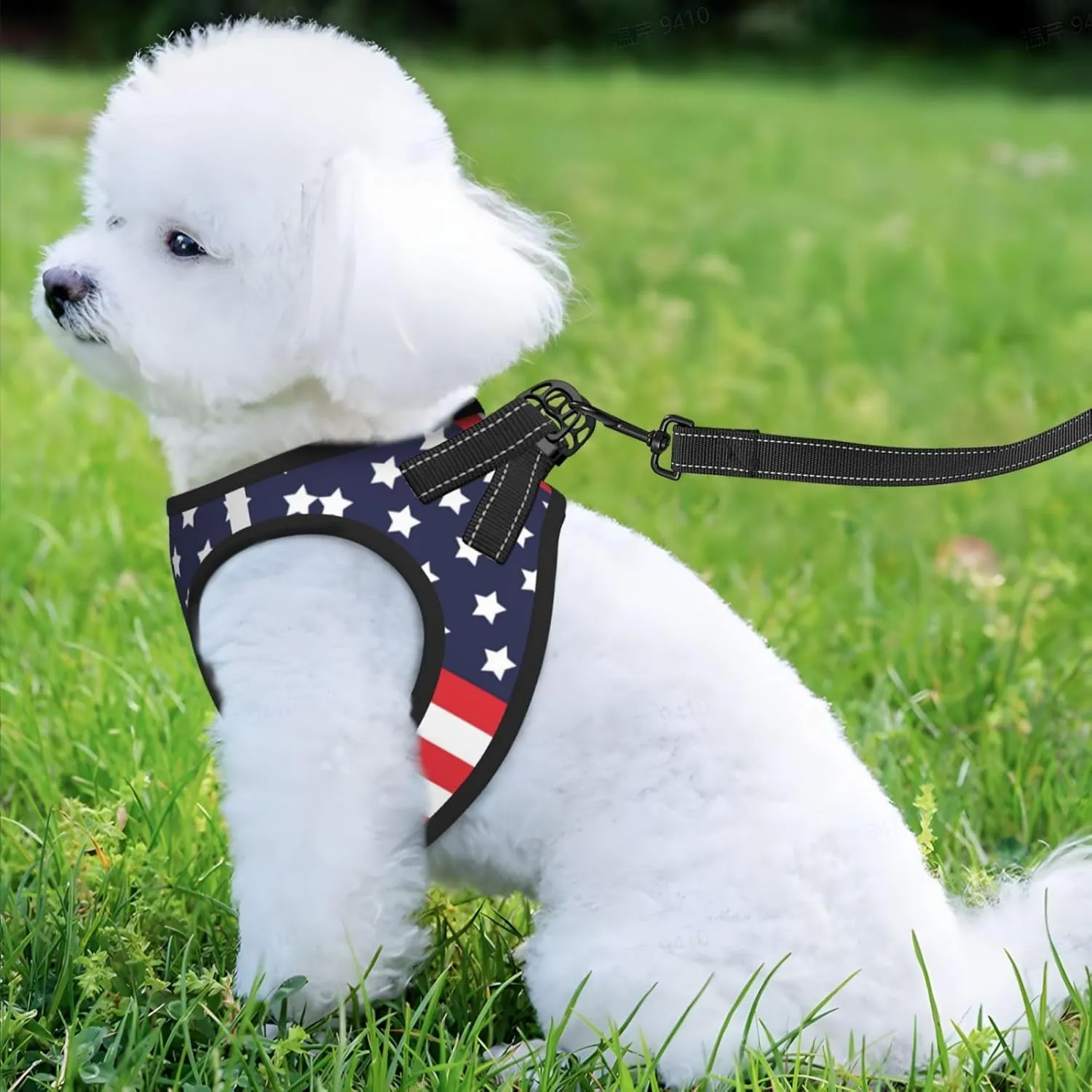 American Star Flag No Pull Dog Harness and Leash Set, Reflective Vest for Small Dogs, Adjustable Breathable Cute Classic Mesh Puppy Harness for Walking Hiking,Medium