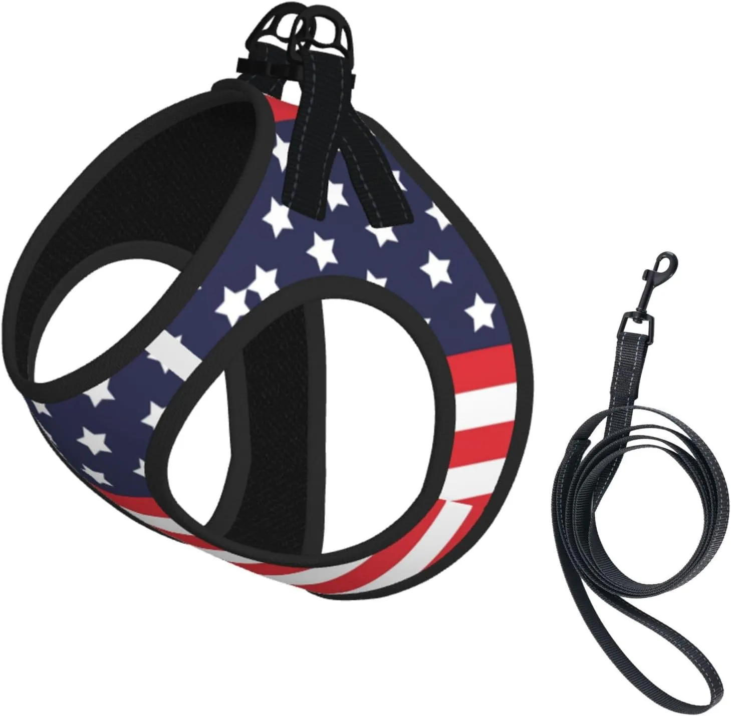 American Star Flag No Pull Dog Harness and Leash Set, Reflective Vest for Small Dogs, Adjustable Breathable Cute Classic Mesh Puppy Harness for Walking Hiking,Medium