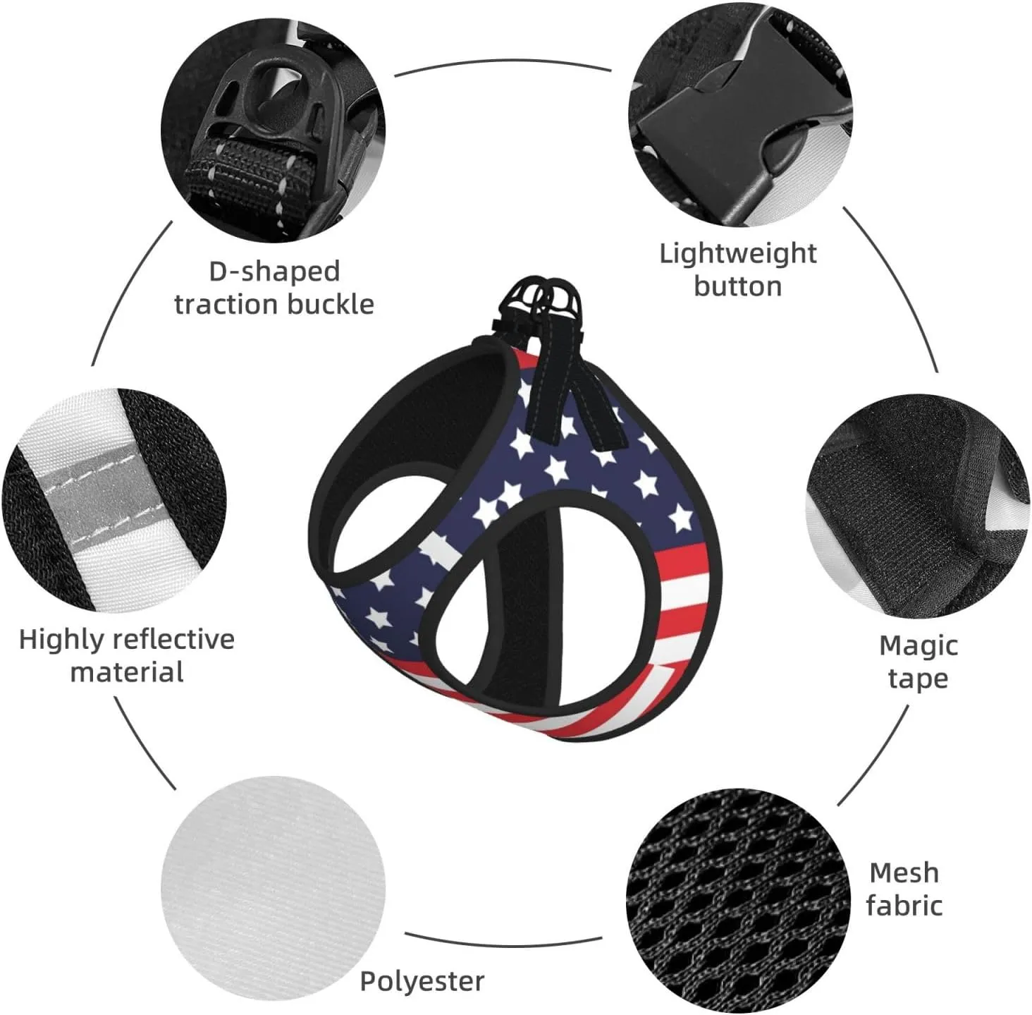 American Star Flag No Pull Dog Harness and Leash Set, Reflective Vest for Small Dogs, Adjustable Breathable Cute Classic Mesh Puppy Harness for Walking Hiking,Medium