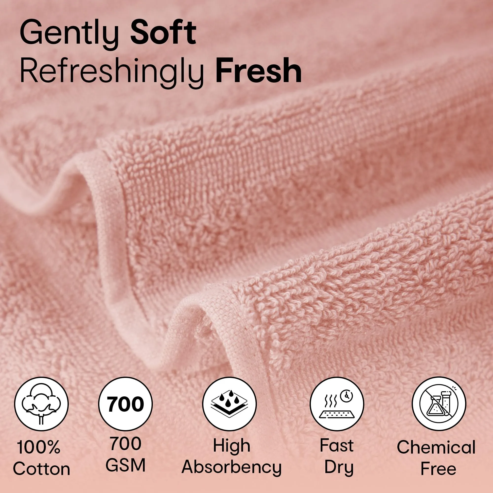 Anko Australia 100% Cotton 700 GSM Ribbed Hand Towel | Set of 2 | Super-Soft, Absorbent, Quick-Drying | Pink Towel for Men, Women & Kids | 60x40 cm |Travel, Gym, Spa Towel