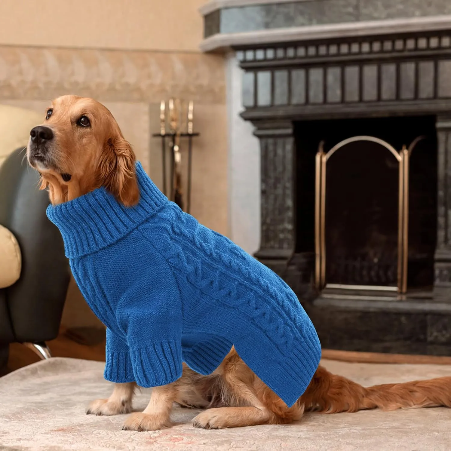 ASENKU Knitted Dog Sweater, Pullover Big Thermal Dog Winter Sweater, Turtleneck Doggy Sweater for Large Medium Dogs Boy Girl,Warm Pet Sweater Outfit Border Collie,Pit Bull,Golden Retriever, L