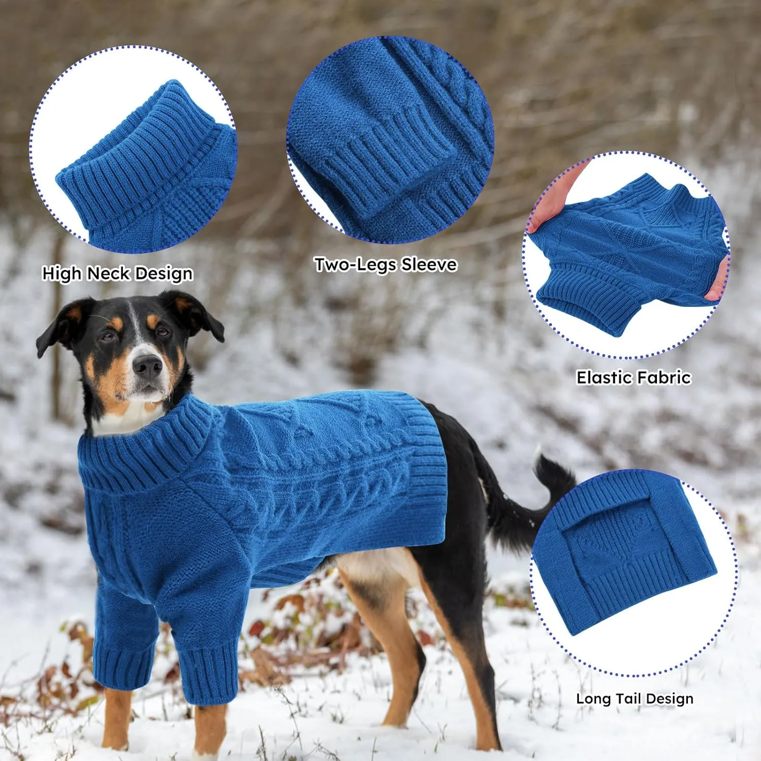 ASENKU Knitted Dog Sweater, Pullover Big Thermal Dog Winter Sweater, Turtleneck Doggy Sweater for Large Medium Dogs Boy Girl,Warm Pet Sweater Outfit Border Collie,Pit Bull,Golden Retriever, L
