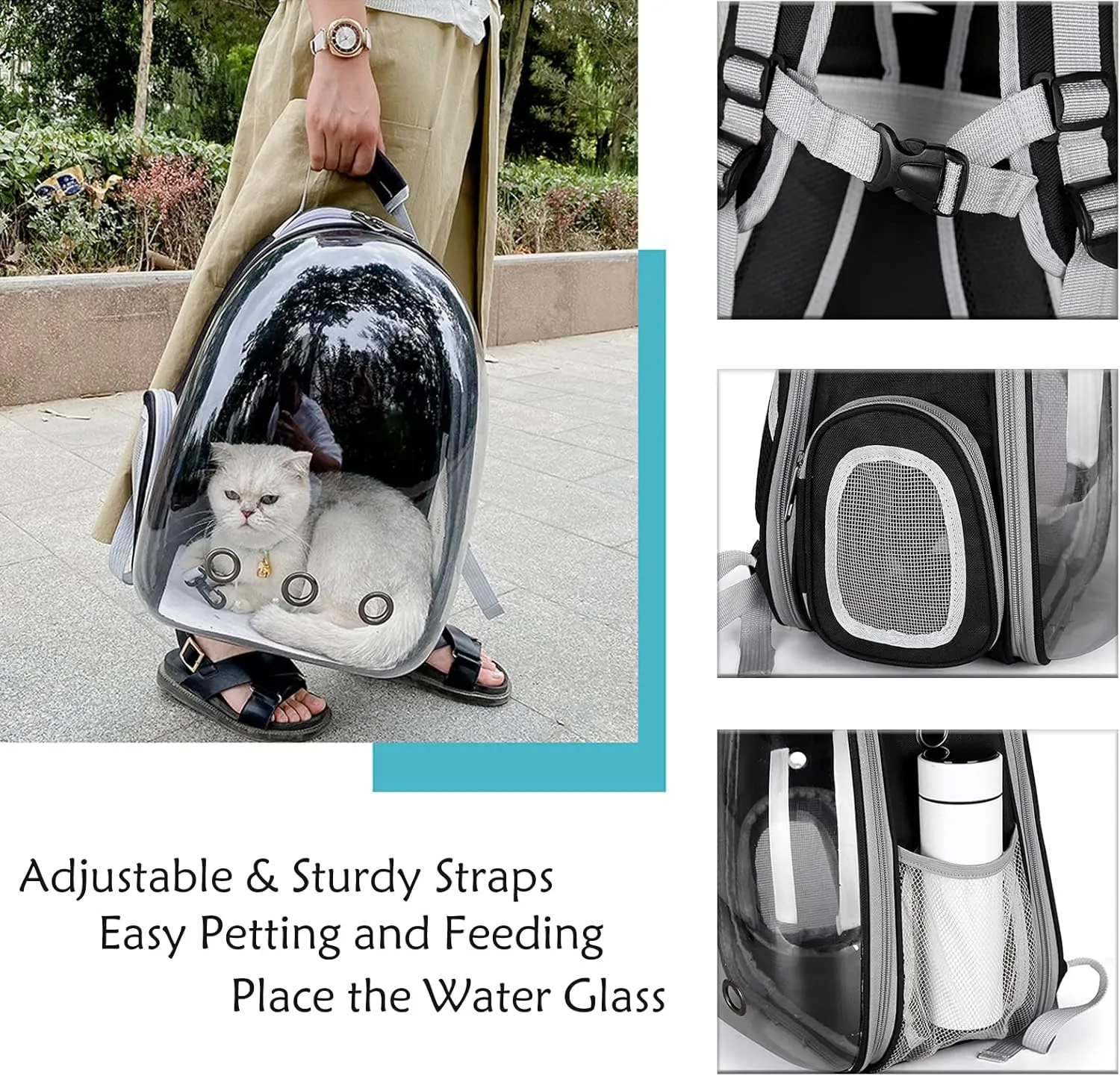 Cat Backpack Carrier Expandable Ventilate Transparent Pet Dog Backpack for Large Cats Hiking, Travel, Outdoor, Airline-Approved Space Capsule Backpack,Black