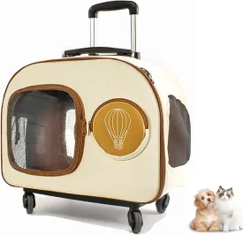Cat Carrier, Pet Carrier with Pocket, Soft Rolling PetCarrier with Wheels Removable, Rolling Catdog Carrier, Small Dog Bag for Dogs 6kg, Yellow