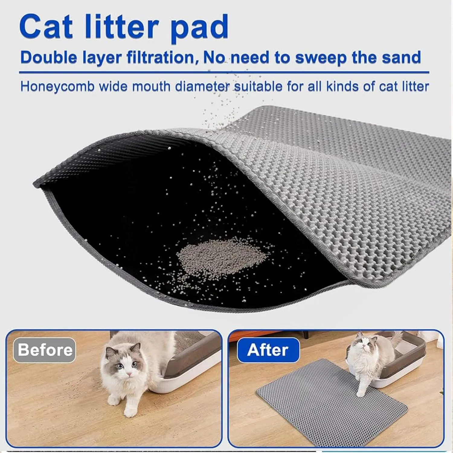 Cat Litter Mat Litter Trapping Mat, 24X35In/26X46In Honeycomb Double Layer Cat Litter Mat Litter Trapping Mat Cat Litter Trap Mats, Less Waste,Soft On Paws,Non-Slip,24X35In-Black