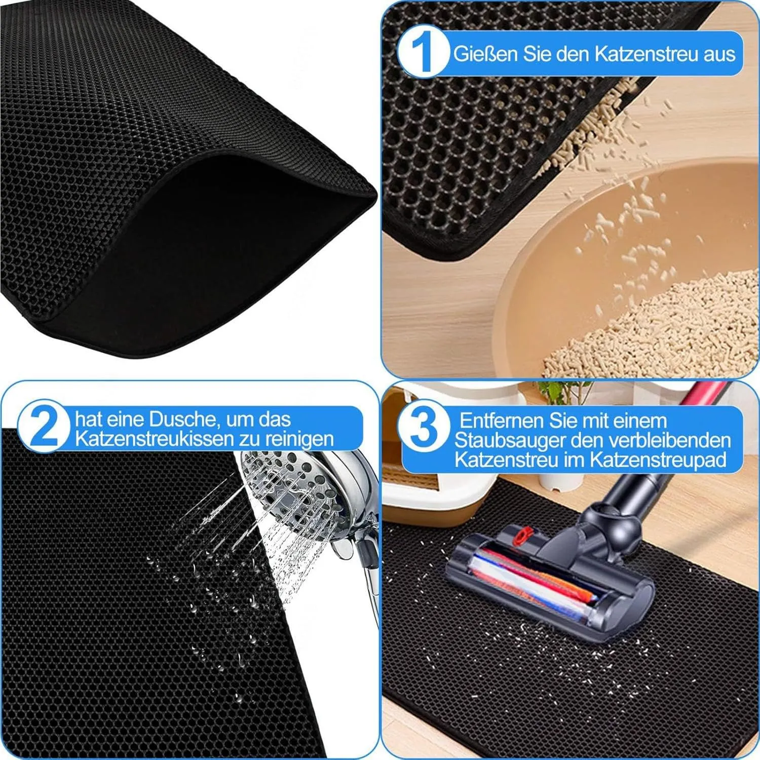 Cat Litter Mat Litter Trapping Mat, 24X35In/26X46In Honeycomb Double Layer Cat Litter Mat Litter Trapping Mat Cat Litter Trap Mats, Less Waste,Soft On Paws,Non-Slip,24X35In-Black