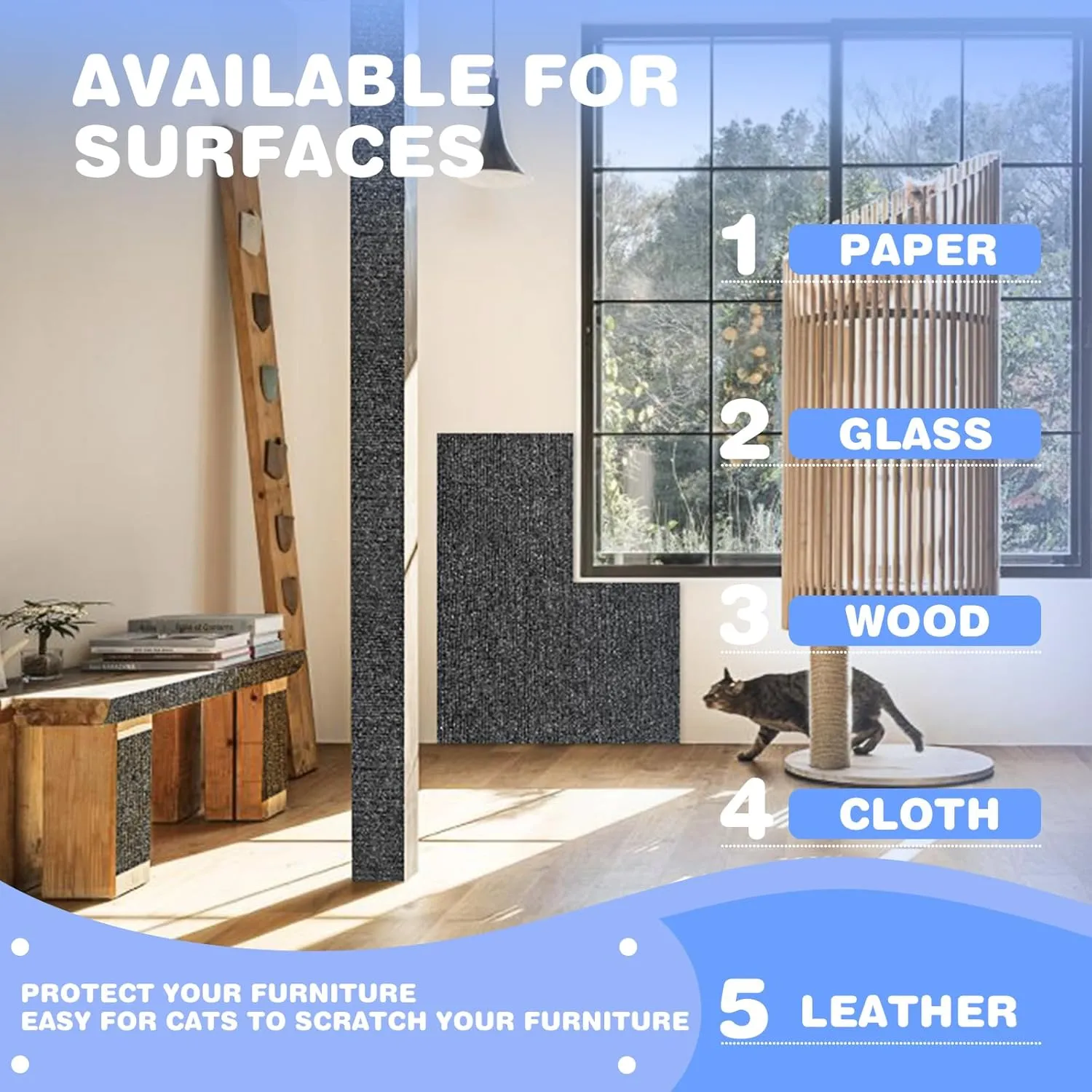 Cat Scratching Mat 78.7"x15.8" Self-Adhesive Cat Furniture Protector, Climbing Cat Scratch Pad for Cat Tree, Sofa, Wall, and Furniture DIY Protection (Dark Gray)