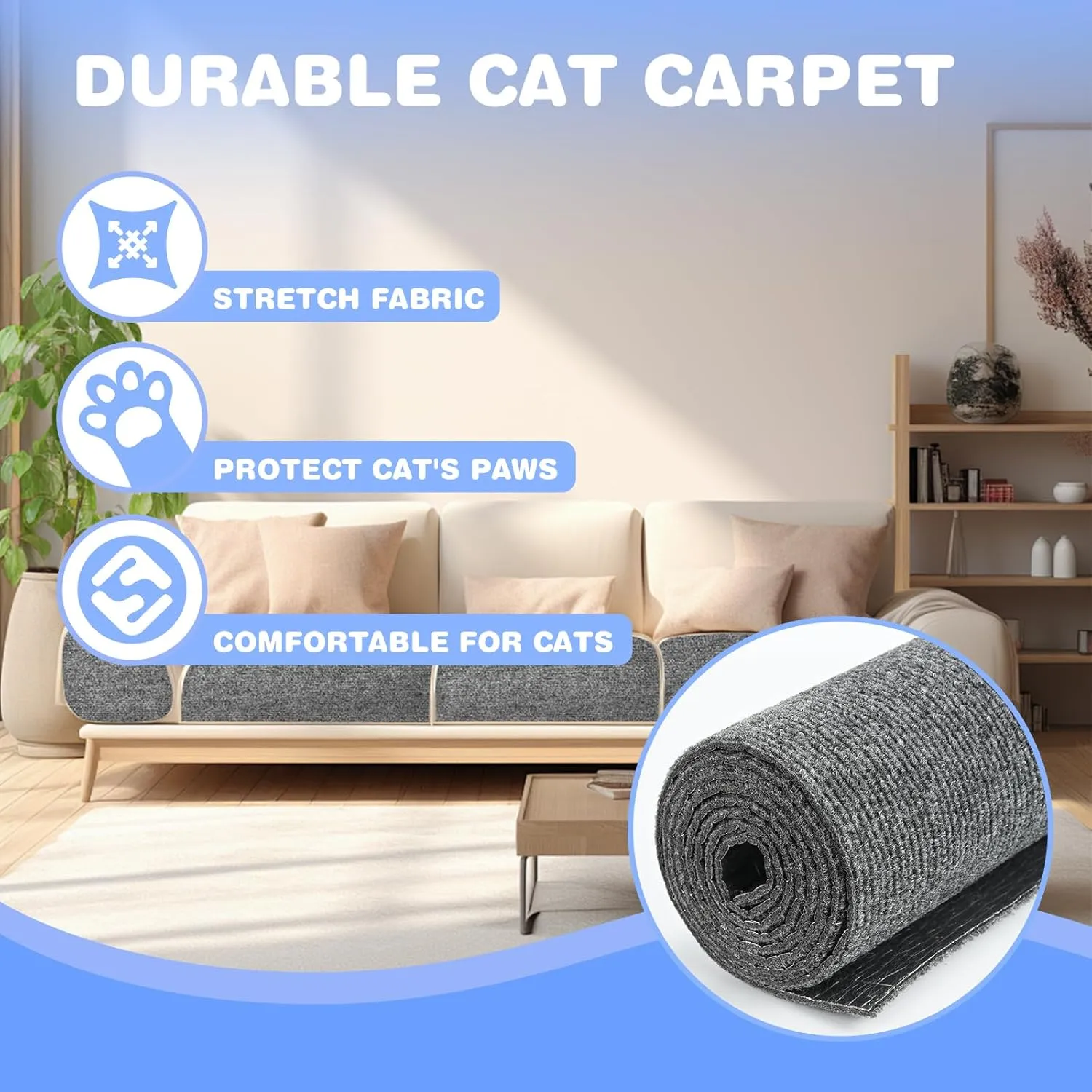 Cat Scratching Mat 78.7"x15.8" Self-Adhesive Cat Furniture Protector, Climbing Cat Scratch Pad for Cat Tree, Sofa, Wall, and Furniture DIY Protection (Dark Gray)