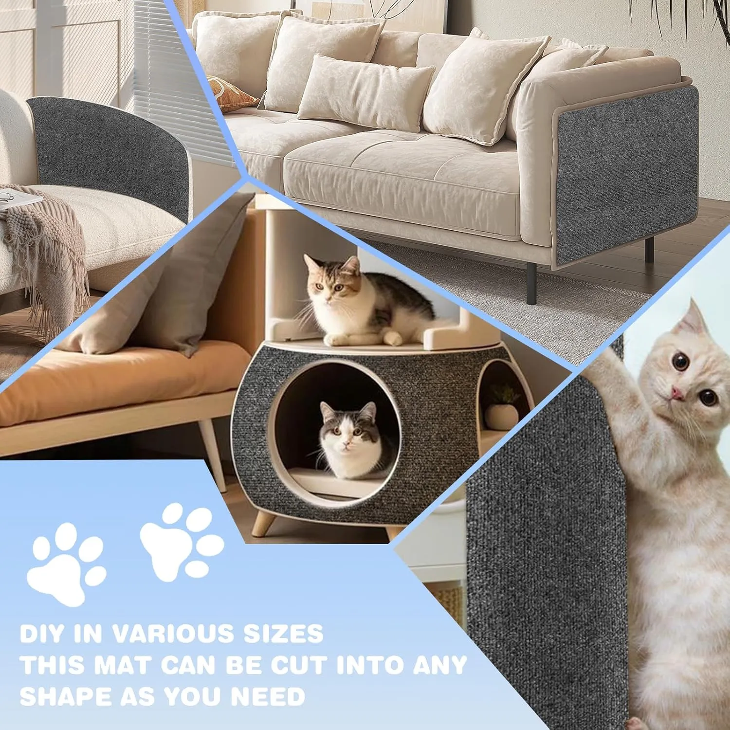 Cat Scratching Mat 78.7"x15.8" Self-Adhesive Cat Furniture Protector, Climbing Cat Scratch Pad for Cat Tree, Sofa, Wall, and Furniture DIY Protection (Dark Gray)