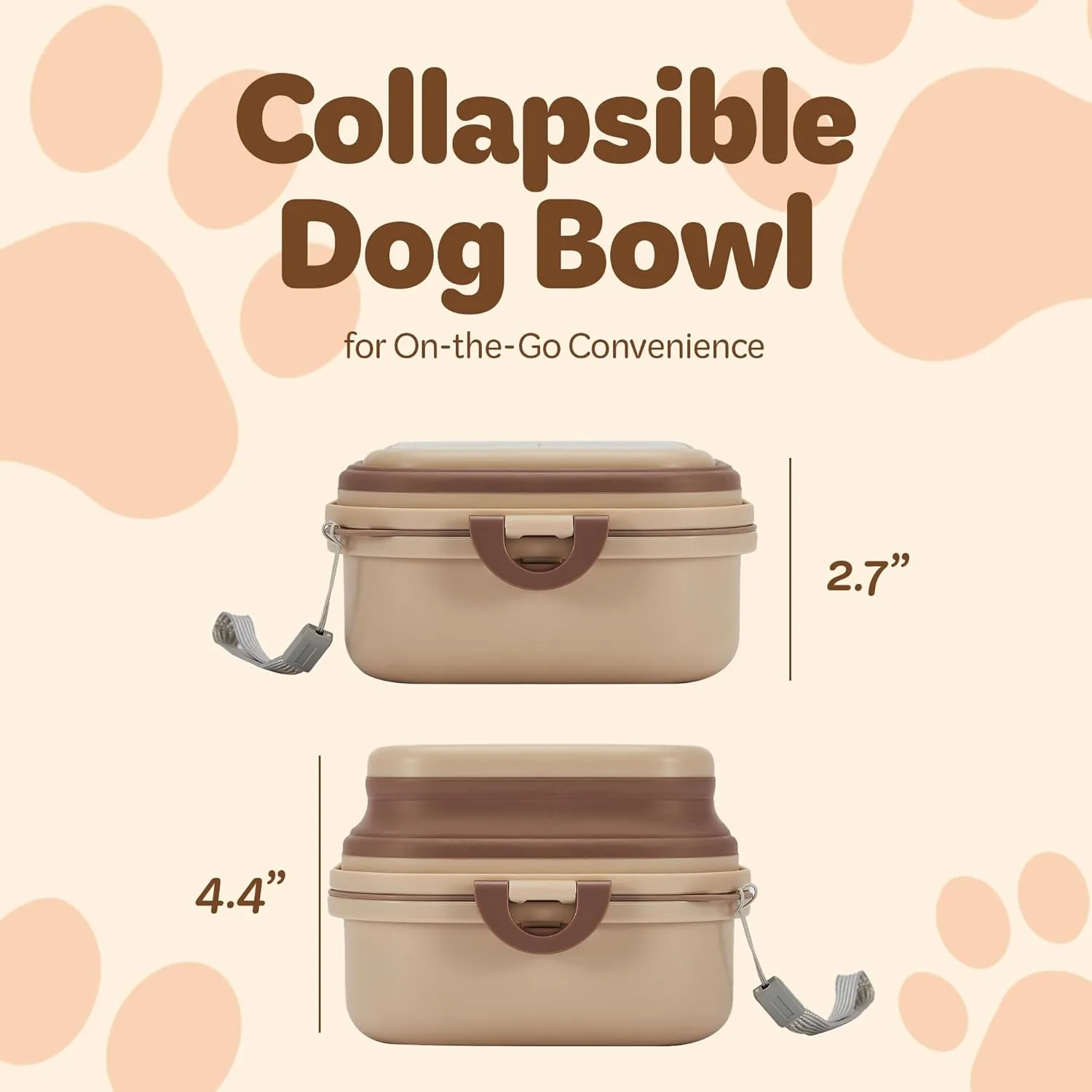 Collapsible Dog Water Bowl 30oz, 2 in 1 Portable Travel Dog Food Bowl with Lid, Easy Carry Loop Handle, Foldable Dog and Cat Food Bowl, Perfect for Traveling, Walking, Hiking (Khaki)