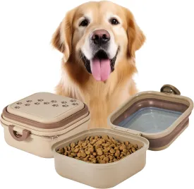 Collapsible Dog Water Bowl 30oz, 2 in 1 Portable Travel Dog Food Bowl with Lid, Easy Carry Loop Handle, Foldable Dog and Cat Food Bowl, Perfect for Traveling, Walking, Hiking (Khaki)