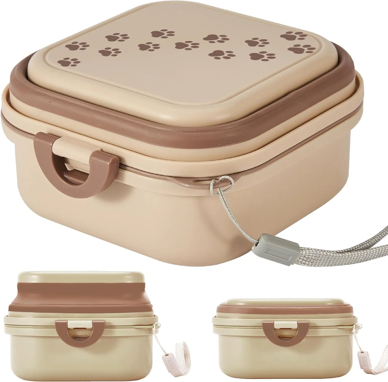 Collapsible Dog Water Bowl 30oz, 2 in 1 Portable Travel Dog Food Bowl with Lid, Easy Carry Loop Handle, Foldable Dog and Cat Food Bowl, Perfect for Traveling, Walking, Hiking (Khaki)
