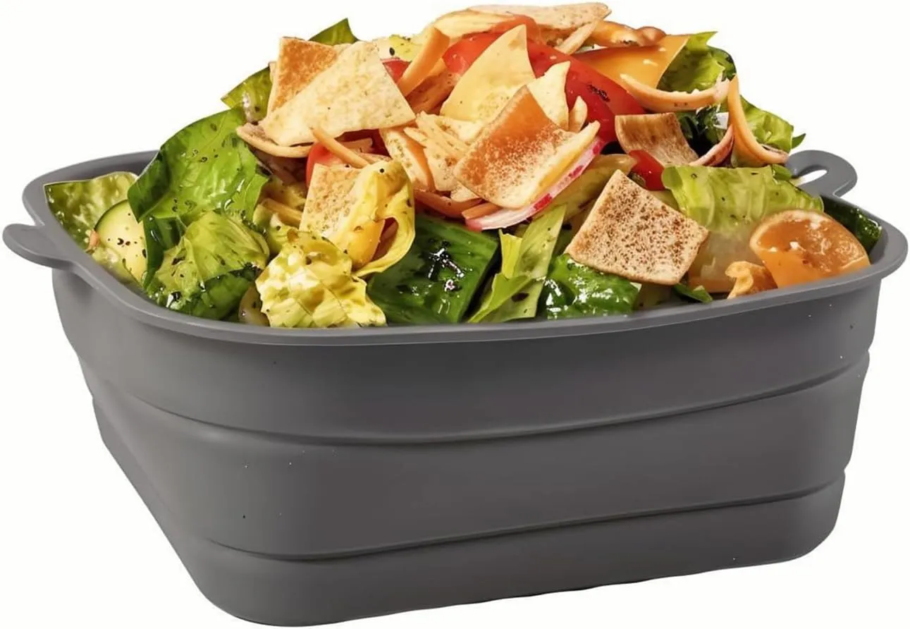 Collapsible Silicone Bowl for Camping, 170oz Silicone Foldable Salad Bowl, Portable Camping Travel Container for Outdoor Hiking Storage Mixing, Grey(QY102)