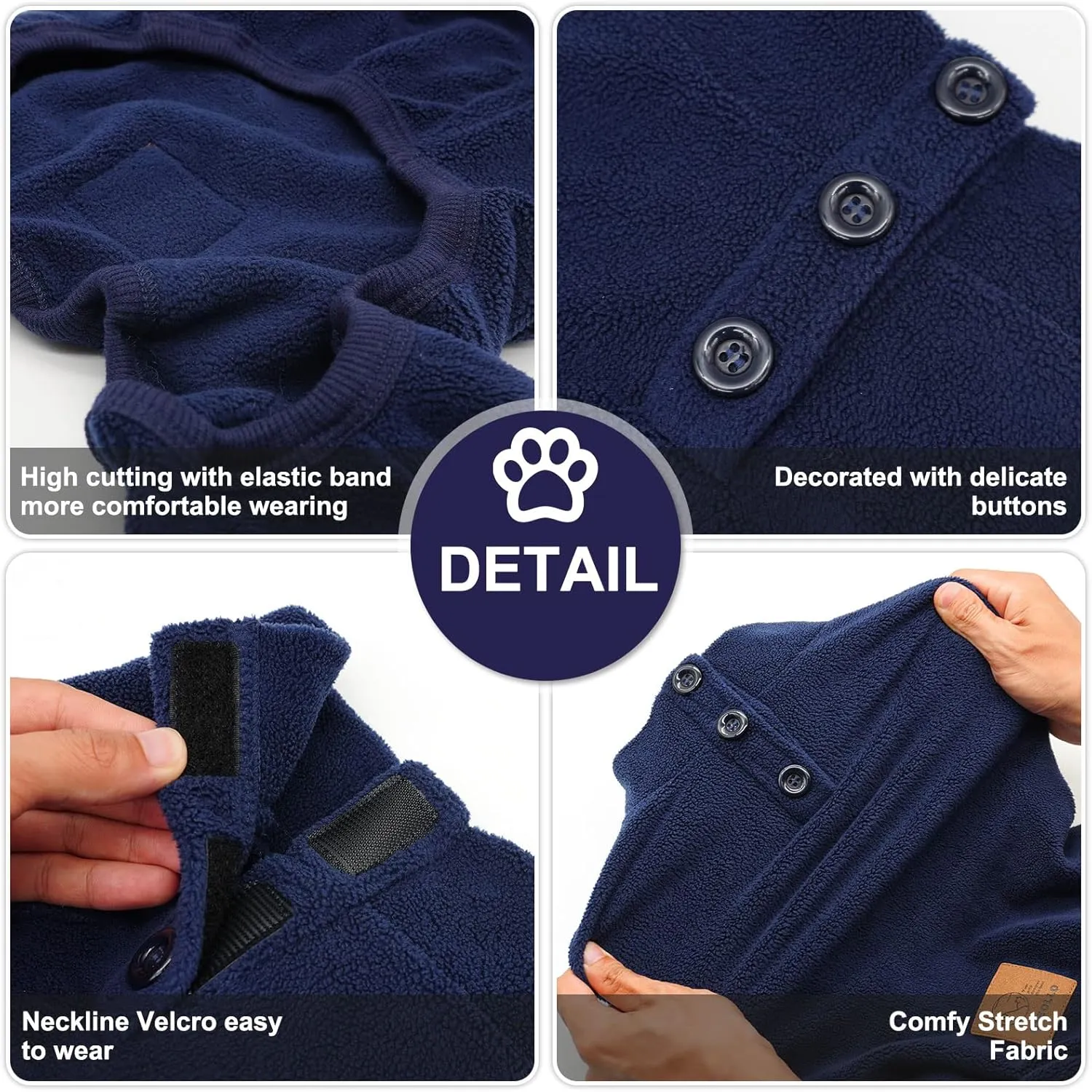 Cyeollo Fleece Dog Onesie Pajamas - Warm & Stretchy Winter Dog Pjs XL, Navy