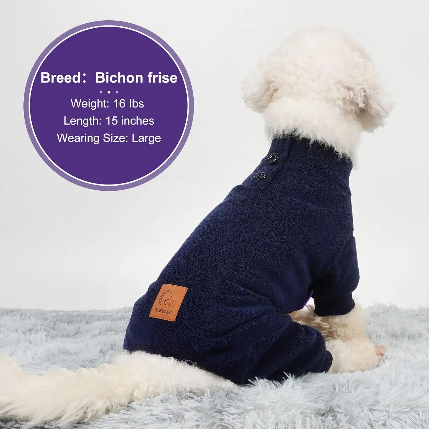 Cyeollo Fleece Dog Onesie Pajamas - Warm & Stretchy Winter Dog Pjs XL, Navy