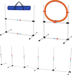 Dog Agility Equipment 3PC Set, Obstacle Course Exercise for Dog Include Adjustable Hurdle, Hoop, Weave Poles and Carry Bag
