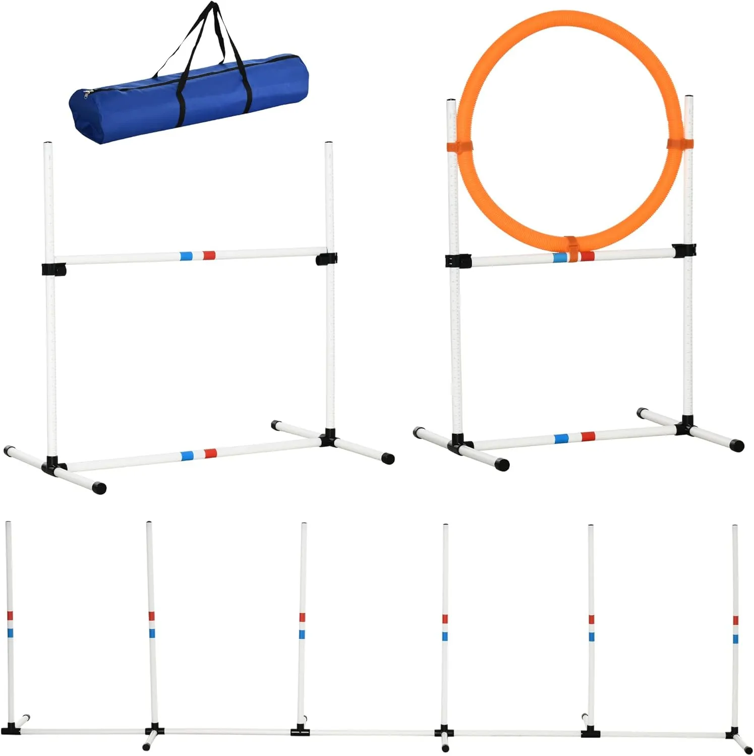 Dog Agility Equipment Set - 3 Piece Obstacle Course for Dogs with Adjustable Hurdles, Hoop, Weave Poles & Carry Bag - Dog Exercise Equipment for Training & Play - Great for Backyard, Park or Travel