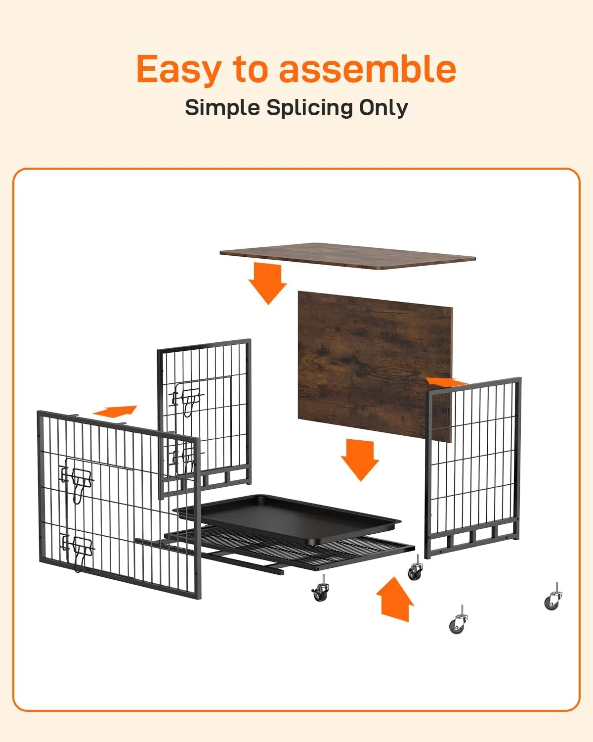 Dog Crate Furniture, 32.5 Inch Wooden Heavy-Duty Dog Kennel with Pull-Out Tray & Removable Wheels, Modern Double-Doors Dog House, Side End Table for Medium Dog, Rustic Brown