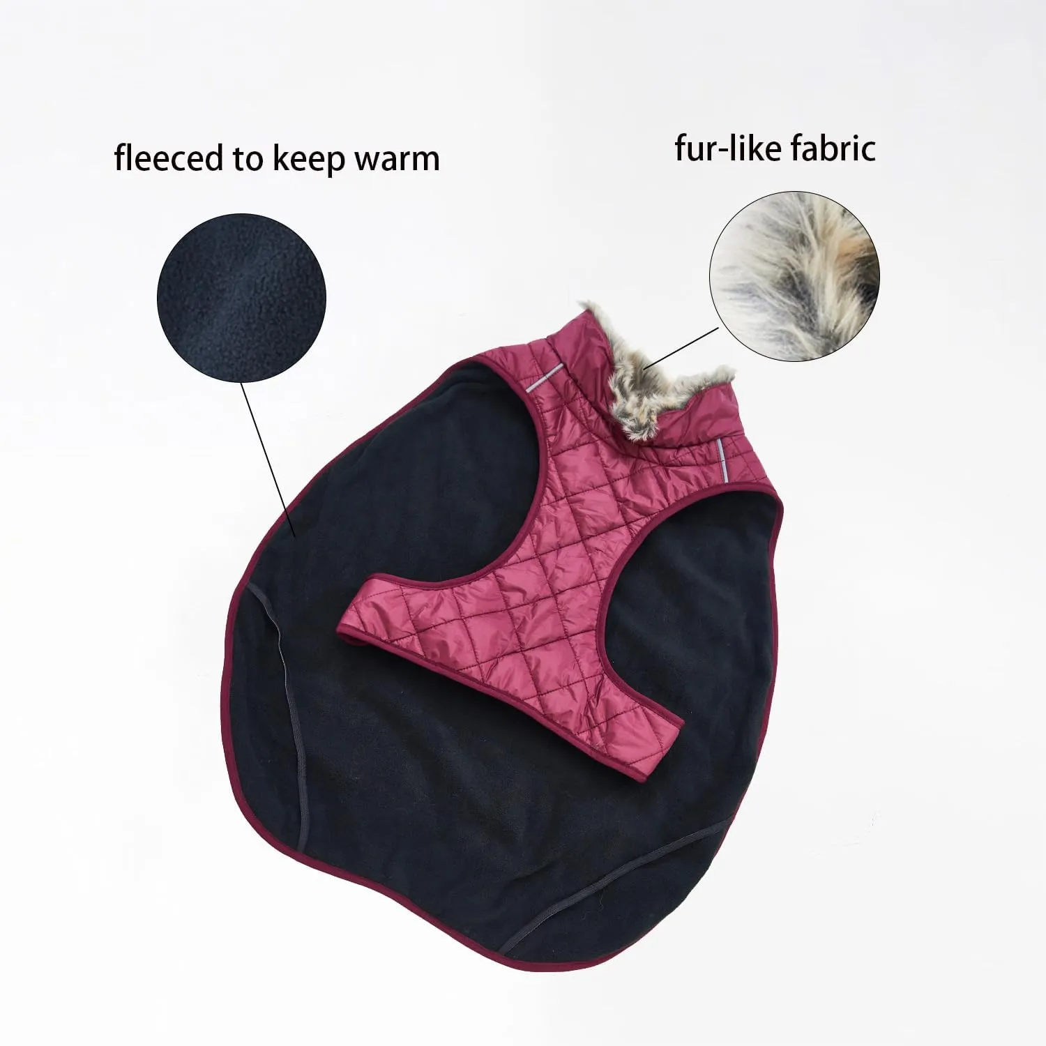 Dog Winter Coat XL, Waterproof Fleece Lined Jacket for Large Dogs, Cold Weather Windproof Dog Puffer Coat with Reflective Strips, Adjustable Fit Leash Hole for Hiking Outdoor Snow Dark Red